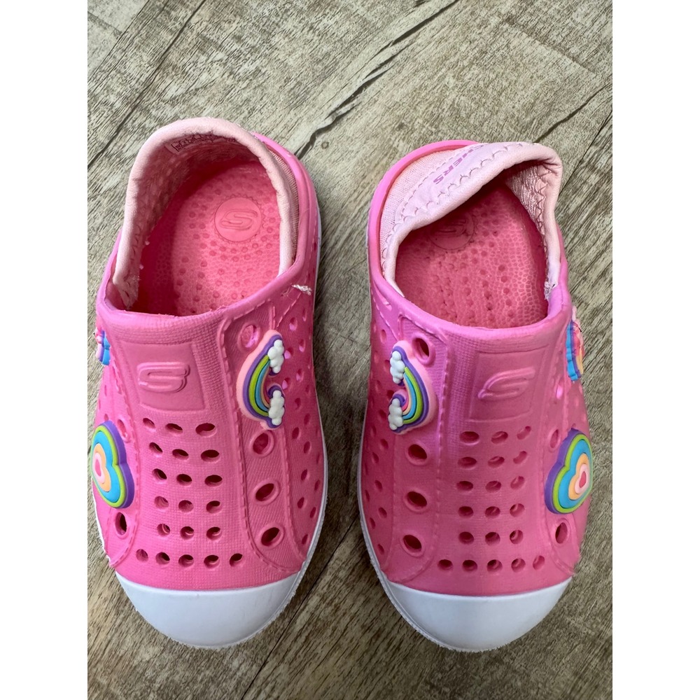 Skechers Foamies Kids Pink Unicorn Rainbow Heart Slip On Water Shoes Size 7 - Picture 4 of 5